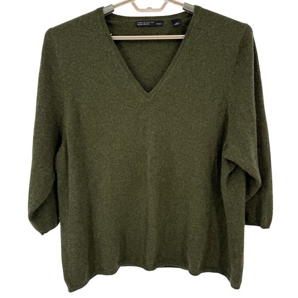 Lord & Taylor Womens 100% Cashmere Vneck Sweater Olive Green 3X Plus - Picture 1 of 5